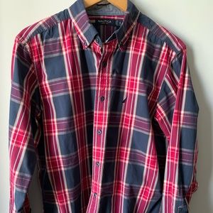 Nautica Blue Red Plaid Long Sleeve Shirt - Medium